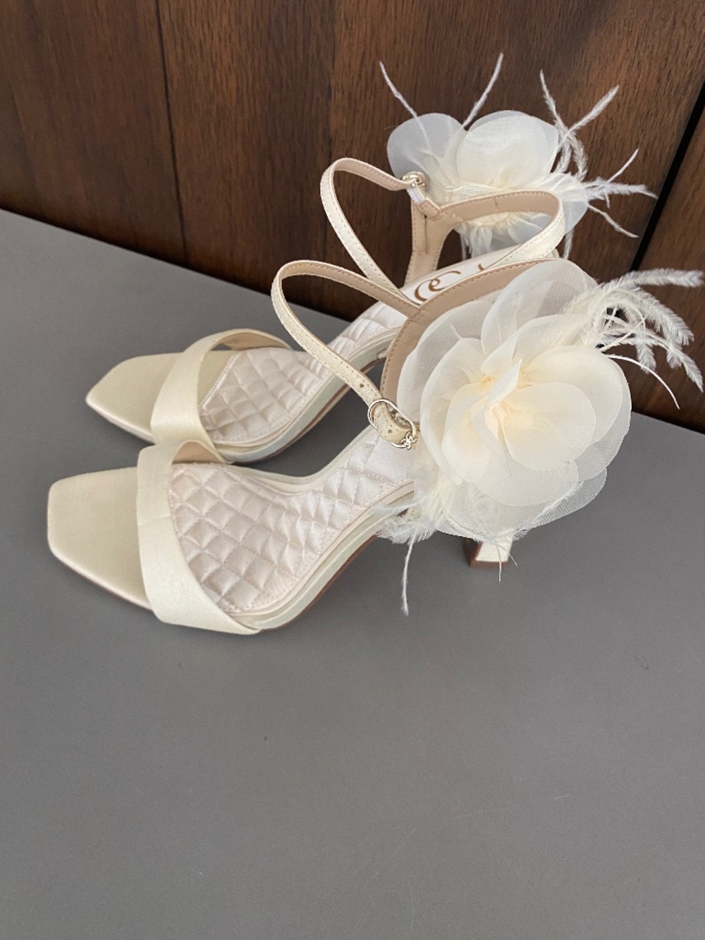 Sam Edelman Leana Pearl Ivory Flower Strap Bridal Heels [Insert Size]